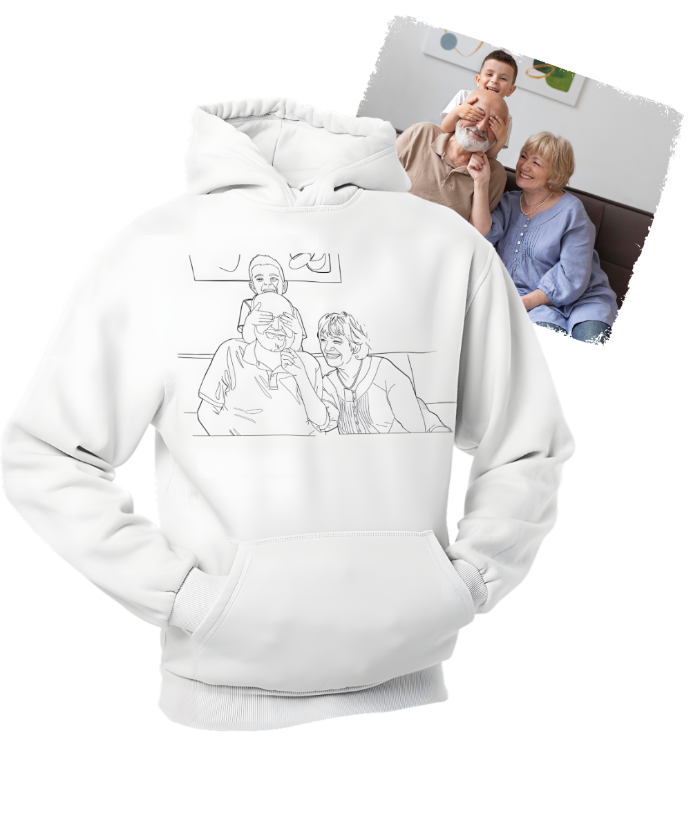 Deine Idee, unser Strich – als personalisierter Hoodie Weiß